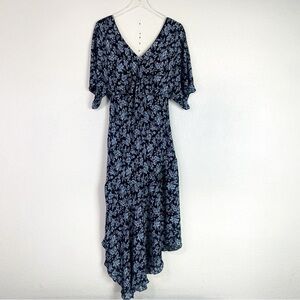 Lane Bryant Navy Floral Silk Asymmetrical Maxi Dress Size 14/16